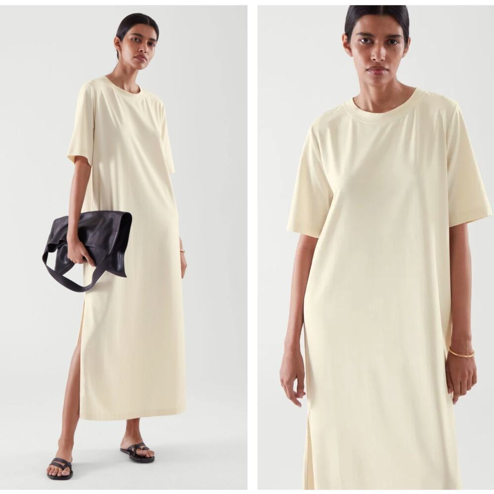 COS Cream Short-Sleeve Crewneck Maxi Dress